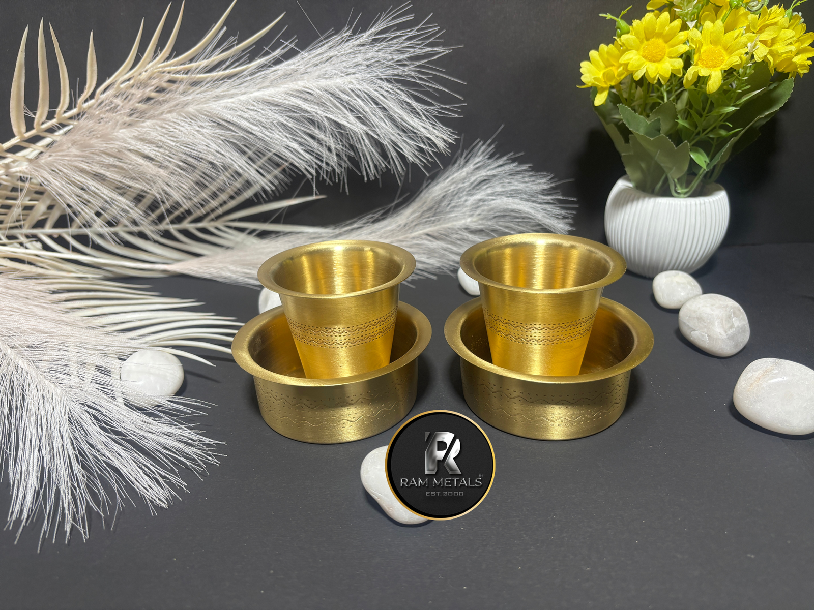 Premium Etching Dabara Set for South Indian Filter Coffee - Brass Davara Set Manufacturer in India